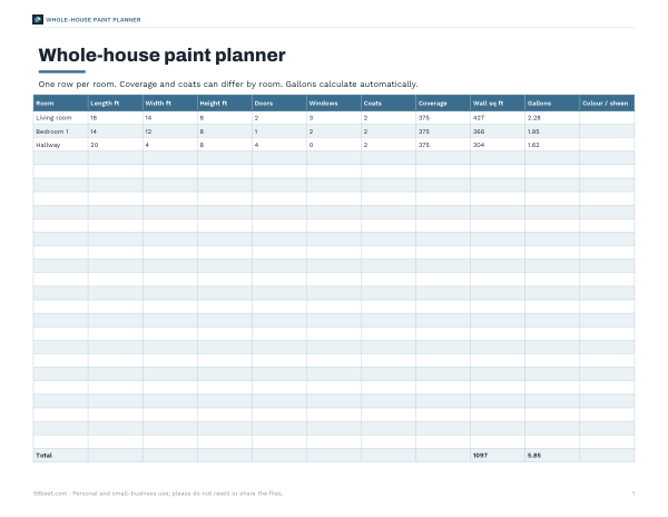 Preview of Printable Whole-House Paint Planner